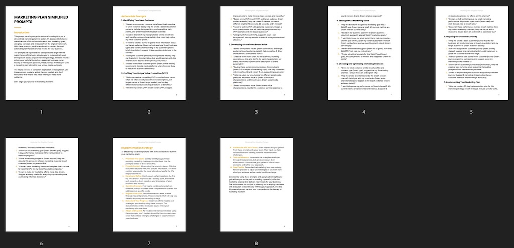 Marketing Plan Simplified - Prompts preview