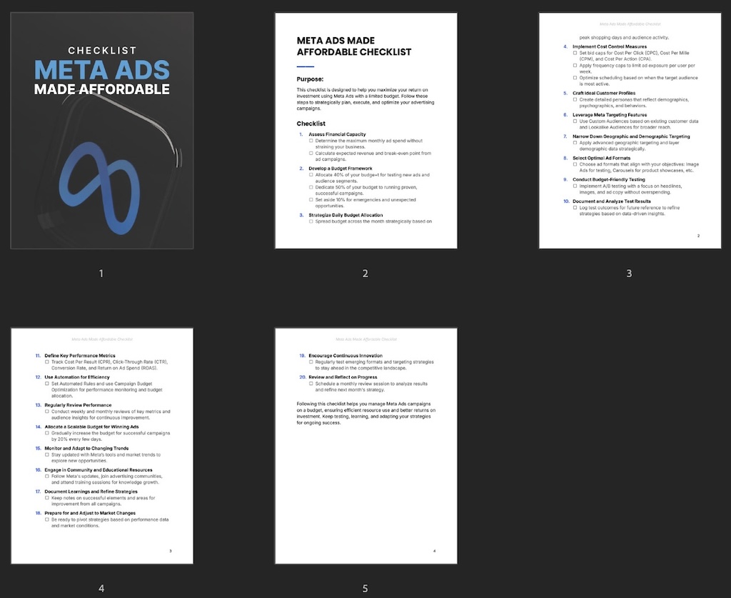 Meta Ads Made Affordable - Checklist preview