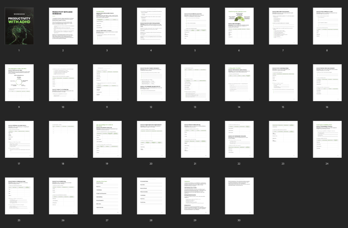 Productivity with ADHD - Workbook preview