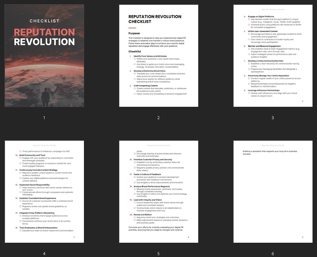 Reputation Revolution - Checklist preview